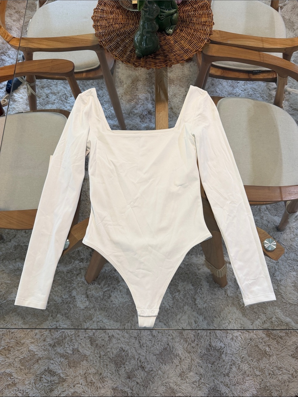 Babaton White Long-Sleeve Square-Neck Bodysuit